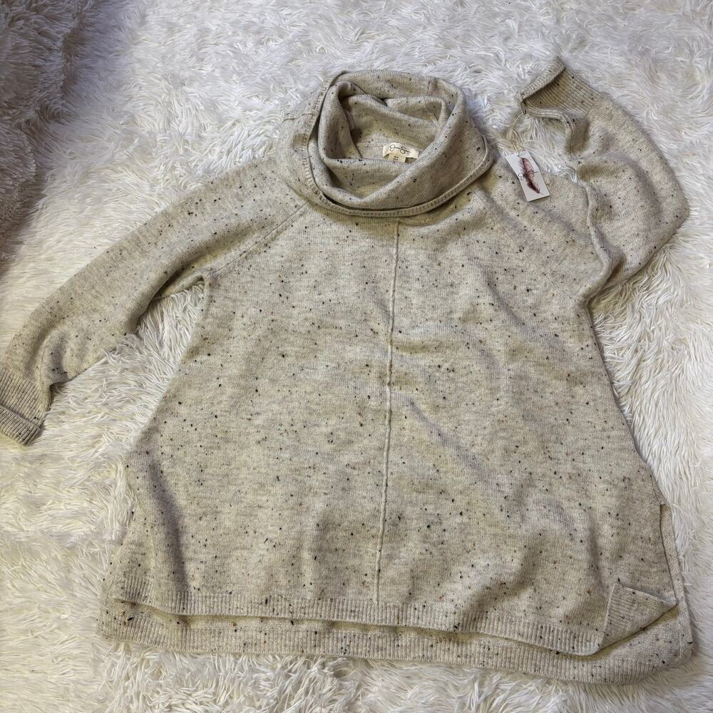 Jessica Simpson Cotton Blend Sweater cowl neck XL BEIGE